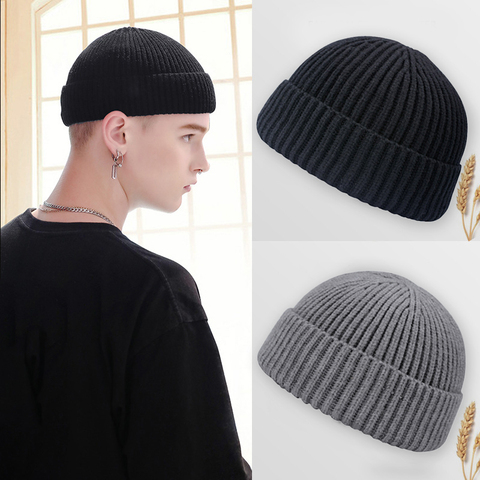 Chapeaux tricotés pour les femmes bonnet noir chapeau hiver hommes chapeaux femmes bonnets pour dames Skullcap casquette solide tricoté épais chapeau ► Photo 1/6