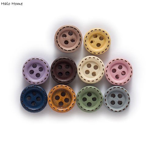 Boutons en bois ronds en pointillés, 100 pièces, travail manuel, couture, vêtements artisanaux, accessoires carte cadeau, bricolage, 10mm ► Photo 1/5