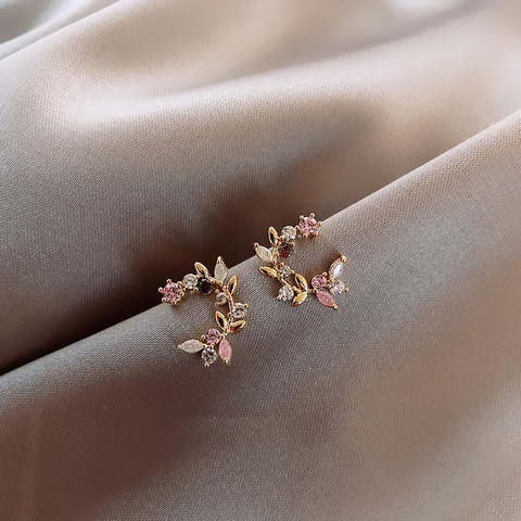Boucles d'oreilles en cuivre exquis, nouveau Design coréen, couleur Zircon fleur et feuille, boucles d'oreilles pour femmes ► Photo 1/6