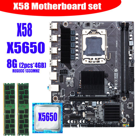 Carte mère X58 pour ordinateur de bureau, kit de RAM DDR3 ECC 8 go (2x4 go), avec processeur Intel xeon X5650, 1333mhz, LGA1366, 10600R ► Photo 1/6