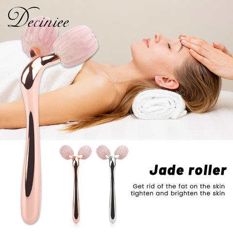 Rouleau de Massage 3D à Quartz Rose pour le visage, élimine les rides fines, outil amincissant ► Photo 1/6