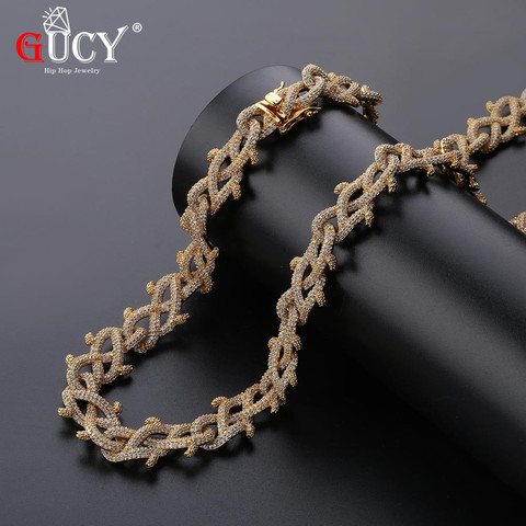 GUCY nouveau Hip Hop épine collier de chaîne cubaine Micro pavé de pierres CZ tous glacés disponibles colliers pour hommes cadeaux ► Photo 1/6