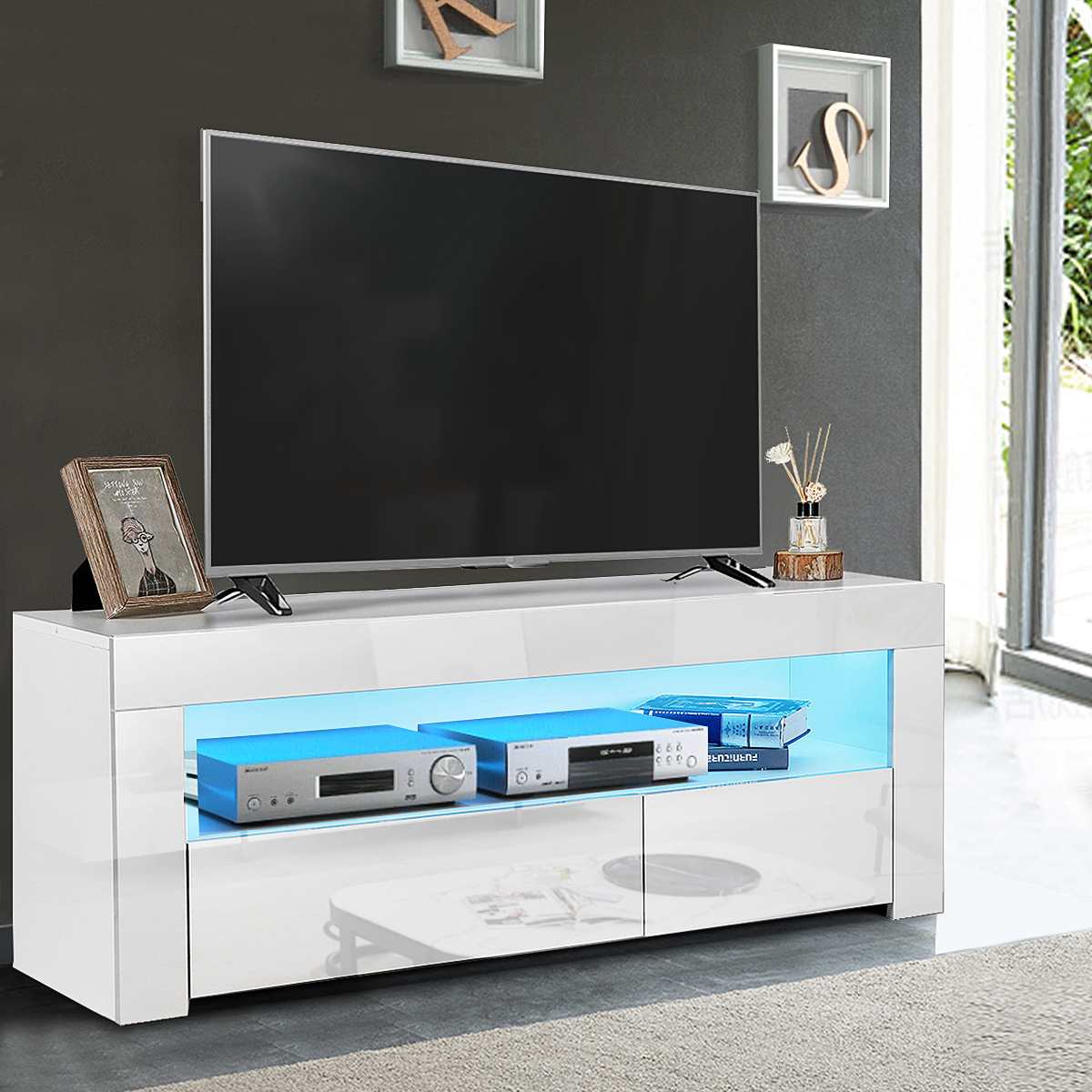 Support TV RGB moderne de 47 pouces, meuble de salon avec tiroir, organisateur de rangement ► Photo 1/6