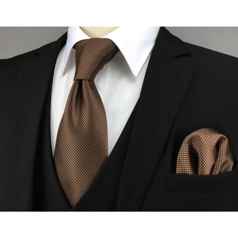 Cravate pied-de-poule marron pour hommes, ensemble de cravates, fait à la main, mariage, mode, taille Extra longue, classique, Hanky, U27 ► Photo 1/6