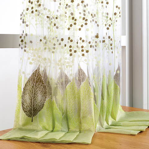 BHD rideaux de fenêtre en tulle transparent pour salon la chambre la cuisine moderne rideaux en tulle feuilles vertes stores en tissu rideaux ► Photo 1/6