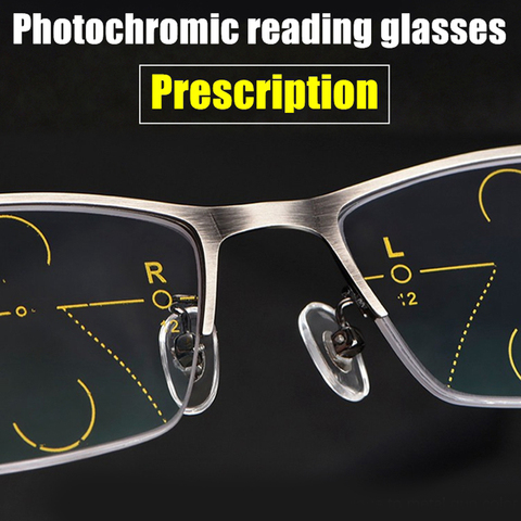 Lunettes de lecture progressives multifocales personnalisables pour hommes, verres de Prescription photochromiques, demi-cadre en métal, indice 1.56 ► Photo 1/6