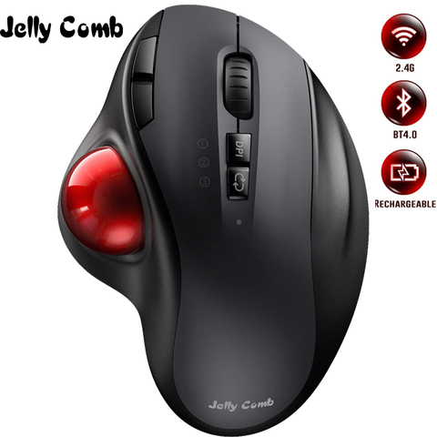 Gelée peigne Bluetooth Trackball souris Rechargeable 2.4G USB sans fil et Bluetooth souris ergonomiques pour ordinateur portable tablette PC Mac Android ► Photo 1/6