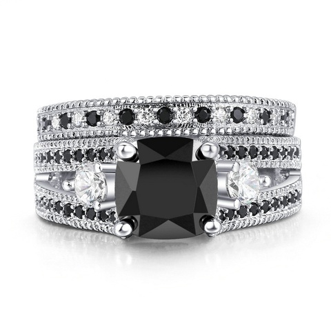 Ensemble de bijoux en Zircon noir, géométrique Vintage, accessoires de bijoux pour femmes, bagues de fiançailles de mariage, cadeau, 2 pièces/ensemble ► Photo 1/5