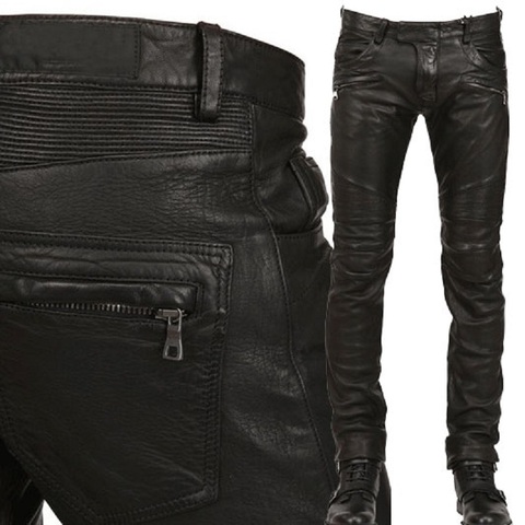 Pantalon de moto en cuir pour hommes noir, pantalon de rue de grande taille pour moto en cuir PU, étanche, pour moto ► Photo 1/6