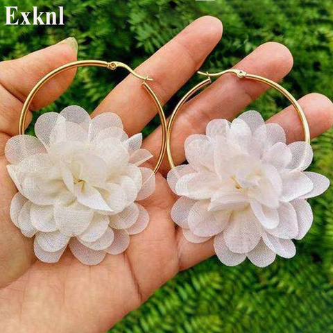 Exknl – grandes boucles d'oreilles en dentelle, motif floral, pour femmes, pour fête de mariage, tendance, grande goutte, Bijoux bohème, vente en gros, 2022 ► Photo 1/6