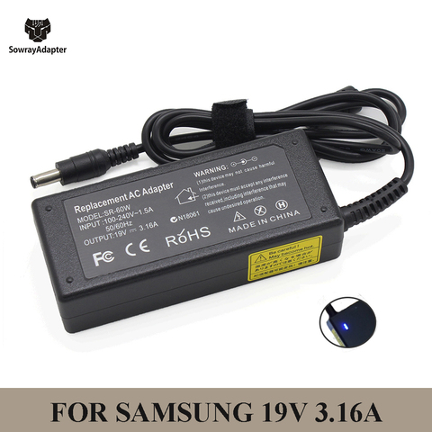 Chargeur secteur pour ordinateur portable, 19V 3,16 a, 5.5x3.0mm, pour samsung R429 RV411 R428 RV415 RV420 RV515 R540 R510 R522 R530 ► Photo 1/6