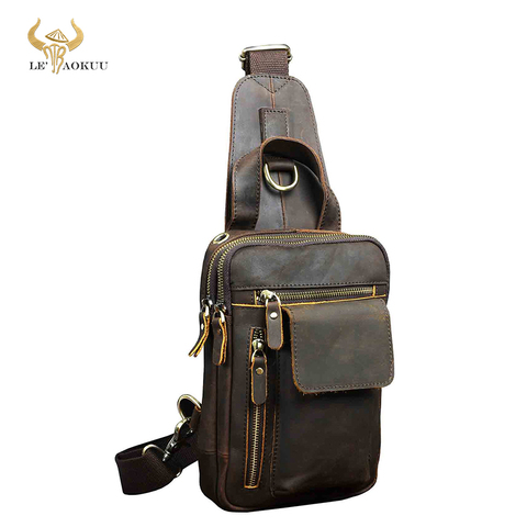 Sac à bandoulière en cuir Crazy Horse pour hommes, sac de poitrine Design voyage Triangle, sac de jour pour tablette de thé 8 pouces, B574-d ► Photo 1/6