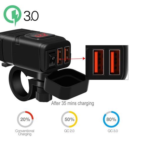 Nouvelle mise à niveau pratique moto 3.0 chargeur rapide 12V SAE à USB adaptateur avec voltmètre On Off interrupteur vente en gros livraison rapide ► Photo 1/6