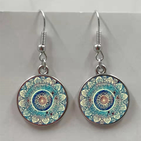 Boucles d'oreilles en verre bouddhiste Zen, symbole de Yoga Om, bijoux en cristal henné pour femmes ► Photo 1/6