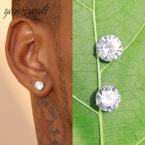 Brillant en acier inoxydable CZ boucles d'oreilles pour hommes 2022 bijoux de mode clair rond Zircon pierre boucle d'oreille femmes accessoires ► Photo 1/6