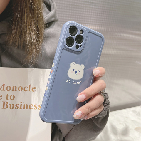 Rétro Kawaii ours chanceux japonais Étui pour apple iPhone 12 11 Pro Max Xr Xs Max 12 mini 7 8 plus 7plus étui Mignon Couverture Souple ► Photo 1/6