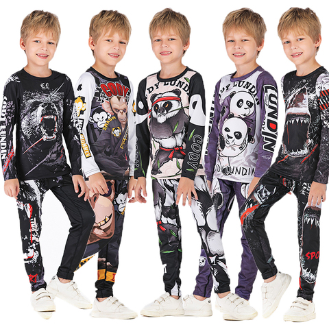 Maillot de Sport de Compression pour enfants, maillot de boxe MMA, ensemble Rashguard Jiu Jusit, pantalon serré, vêtements BJJ ► Photo 1/6