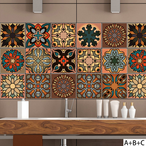 Autocollant mural de Style marocain, autocollant mural coloré, pour chambre à coucher, cuisine, carreaux de céramique, avec encre épaisse ► Photo 1/6