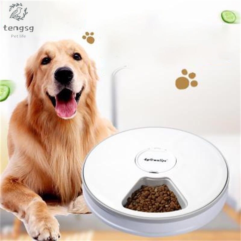 Mangeoire automatique à minuterie ronde pour animaux de compagnie, 6 grilles, distributeur de nourriture sèche électrique pour chien et chat, 24 heures d'alimentation, fournitures pour animaux de compagnie ► Photo 1/6