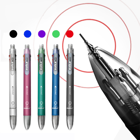 6 en 1 stylo à bille multicolore stylo multifonction contient 5 stylo à bille de couleur et 1 crayon automatique haut gomme fournitures scolaires de bureau ► Photo 1/6