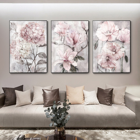 Fleur mur Art toile peinture rose affiches florales imprimer pour nordique salle de bain salon maison mur décor photos ferme ► Photo 1/6