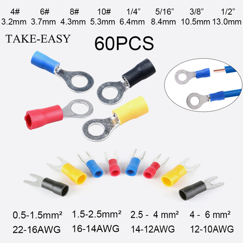 PRISE FACILE 60 pièces Bague Bornes À Sertir Connecteur de Borne De Fil De Câble Électrique Connecteur Assortiment Bornes pour Fil Terminal de Cosse ► Photo 1/4