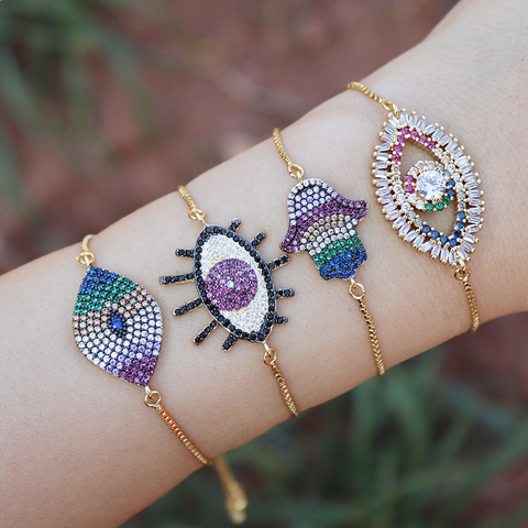 Bracelets en zircon cz œil du diable pour femmes, bijou arc-en-ciel coloré, œil de la turquie, chaîne en or, cadeau ► Photo 1/6