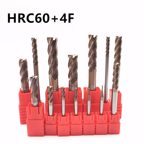 Fraise en acier au tungstène, 4 fentes, 4mm 8mm 10mm 12mm, alliage de haute qualité, face en métal, outils CNC, prix spécial HRC60 ► Photo 1/6