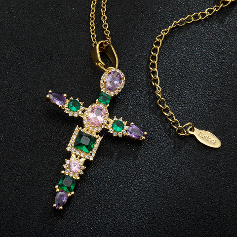 Collier de luxe avec pendentif croix en cristal pour femmes, chaîne en acier inoxydable, breloque initiale, bijou cadeau de mariage ► Photo 1/6