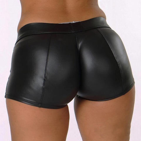 Short noir Sexy taille haute pour femme, pantalon de survêtement en cuir, Style coréen, été ► Photo 1/6