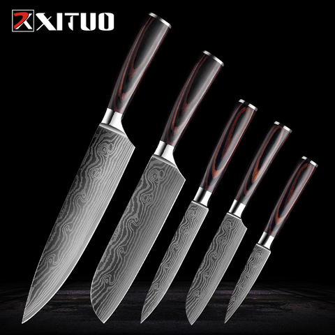 XITUO – ensemble de couteaux de cuisine en acier inoxydable, chef japonais, damas, motif, utilitaire, Paring Santoku, couteau à trancher, santé ► Photo 1/6