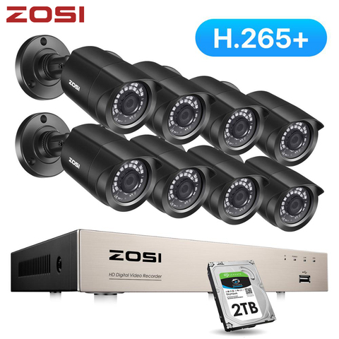 ZOSI – Système de vidéosurveillance, 8 CH, H.265 + HD-TVI, kit DVR 8, 1080 p, pour assurer la sécurité à son domicile, équipé de la vision nocturne, étanche, caméra vidéo ► Photo 1/6