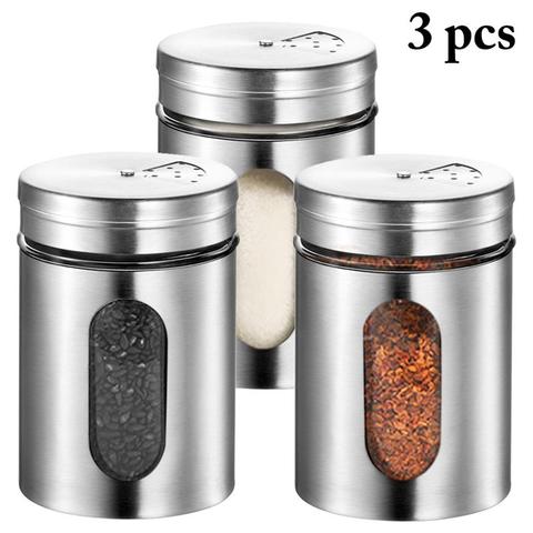 3/5pcs Practical Stainless Steel Seasoning Condiment Jar Kitchen Spice Bottle Glass Seal Pepper Shaker Bottle Kitchen Tools ► Photo 1/1