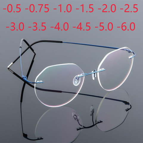 Lunettes polygone pliables et flexibles en alliage de titane, ultra-légères, pour myopie, optique sans bords,-0.5,-0.75,-1.0,-1.5 à-6.0 ► Photo 1/5