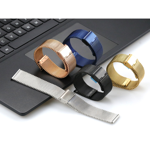 Bracelet de montre milanais en acier inoxydable pour femmes, 20mm 22mm, maille, noir, or, Rose, argent, bleu, pour DW ► Photo 1/6
