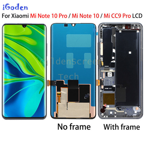 Pour Xiaomi MI Note 10 note10 Convertisseur analogique-numérique D'écran Tactile D'affichage D'affichage à cristaux liquides M1910F4G avec cadre Pour Xiaomi mi note10 pro cc9 pro LCD ► Photo 1/6