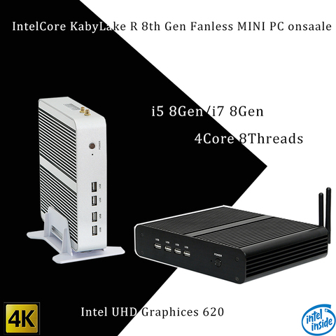 Le plus récent pc sans ventilateur Kaby Lake R 8Gen i5 8250u/i7 8550u Intel UHD 620 win10 Quad Core 8 fils DDR4 2133 2400 NUC livraison gratuite pc ► Photo 1/4