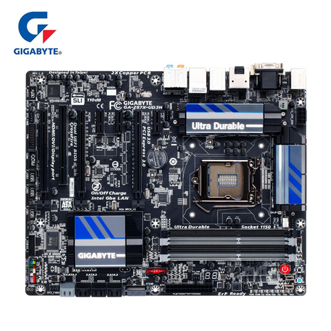 Gigabyte – carte mère Z87 GA-Z87X-UD3H, composant pour ordinateur de bureau, composant pc, compatible avec processeurs SATA 3 III, socket LGA 1150, capacité maximale de ram 32 go, socket LGA Z87X-UD3H, type de mémoire DDR3, SATA 3 III, SATA 3, UD3H ► Photo 1/6