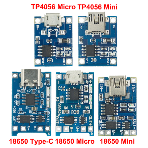 Module chargeur de batterie, Lithium, protection double fonctions 1A Li-ion, 1 pièce, prise Type-C/Micro USB, puissance 5 V, modèle 1A 18650 TP4056 ► Photo 1/6