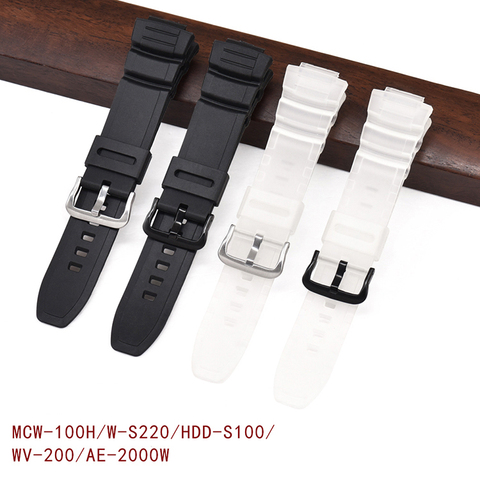 Bracelet de rechange en résine TPU pour hommes, pour Casio MCW-100H W-S220 HDD-S100 16mm, étanche, noir Orange ► Photo 1/6