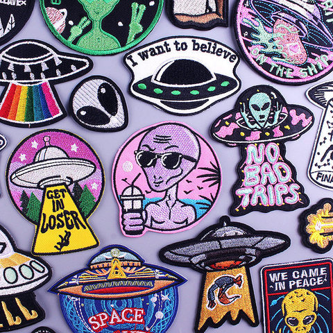 Space UFO Sickers Étrangers Patch Patchs Brodés pour Vêtements Parches Alien Rayures Badges Fer sur Des Patchs pour Vêtements ► Photo 1/6