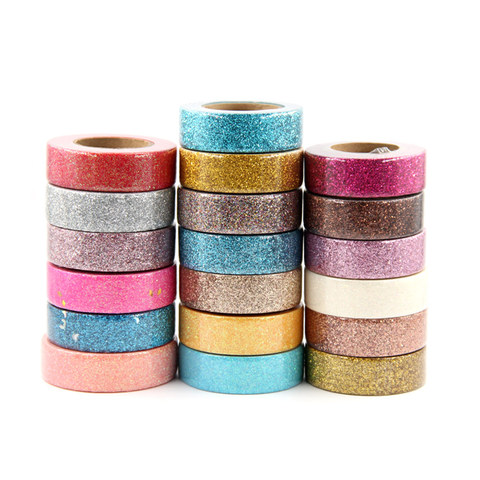 Ruban adhésif Washi à paillettes, papeterie décorative pour Scrapbooking, ruban de masquage de couleur pailleté, fournitures scolaires, 15mm * 5m 1 pièce ► Photo 1/6