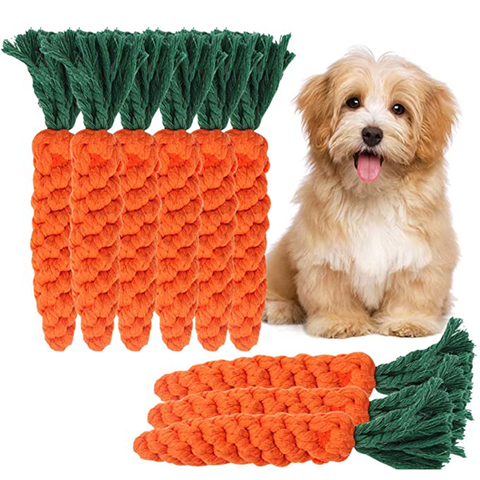 Jouets à mâcher en corde de coton faits à la main en forme de carotte pour chien, chiot, pour petits et moyens chiens, jouet de nettoyage des dents, amusant, entraînement en plein air ► Photo 1/6