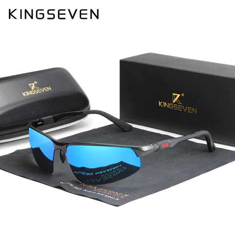 KINGSEVEN – lunettes de soleil polarisées pour hommes et femmes, en aluminium, bleu, miroir, lentille masculine, verres de soleil d'aviation, 9121 ► Photo 1/5