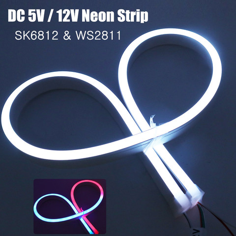 RGB néon bande 5V SK6812 polychrome individuellement adressable étanche DC 12V WS2811 5050 Flexible LED bande lumières ► Photo 1/1