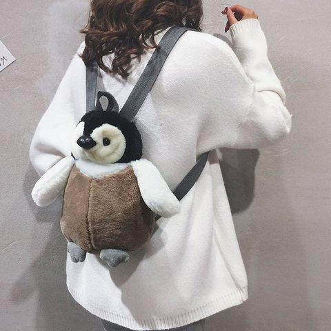 Sac à dos en peluche pingouin pour filles, sac à bandoulière kaki, meilleur cadeau d'anniversaire, petit sac souple ► Photo 1/5