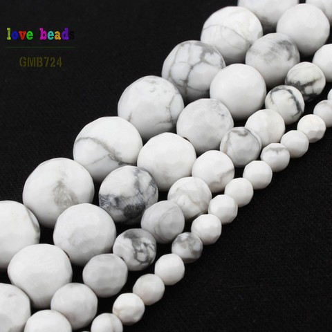 Perles en pierre naturelle Howlite blanche à facettes, pour la fabrication de bijoux, 15.5 pouces, taille au choix 4 6 8 10 12mm, (F00157) ► Photo 1/5