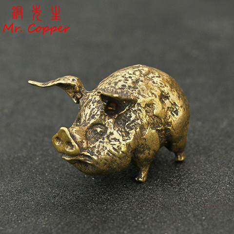 Statue de cochon volant chinois en cuivre rétro, 12 zodiaque, décoration pour la maison, Figurine animale porte-bonheur, petite Table, pour bureau ► Photo 1/6