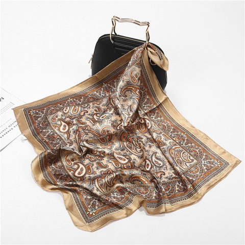 Foulard Bandana en Satin de soie pour femmes, carré d'été, petit sac portefeuille bohème rétro Paisley pour dames, écharpes indien musulman islamique ► Photo 1/6