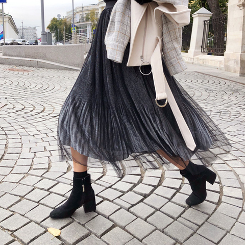 Mishow femmes jupes automne hiver 2022 nouveau taille haute style coréen plissé solide femmes mi mollet jupe dames MX18D1707 ► Photo 1/6